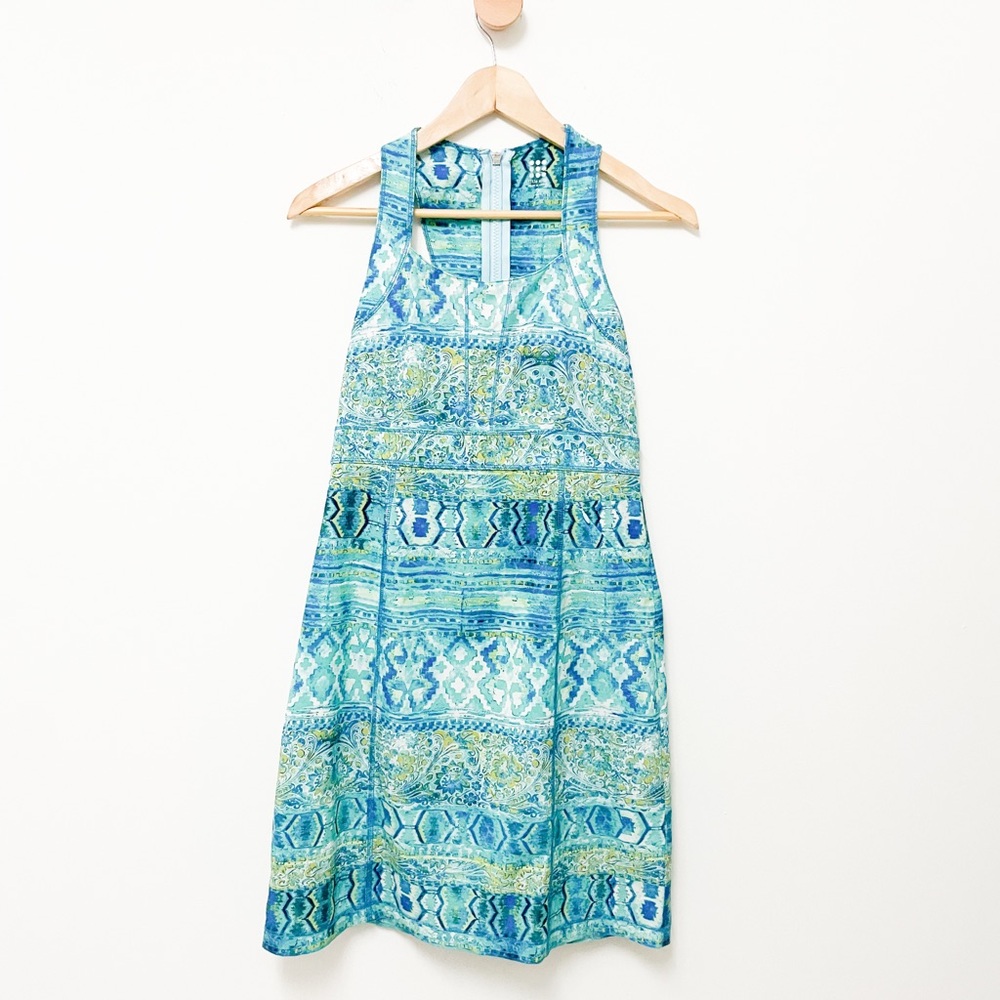 Title Nine Trouble Mini Dress Sz 2 Nimblene Racerback Ikat Print Turquoise
